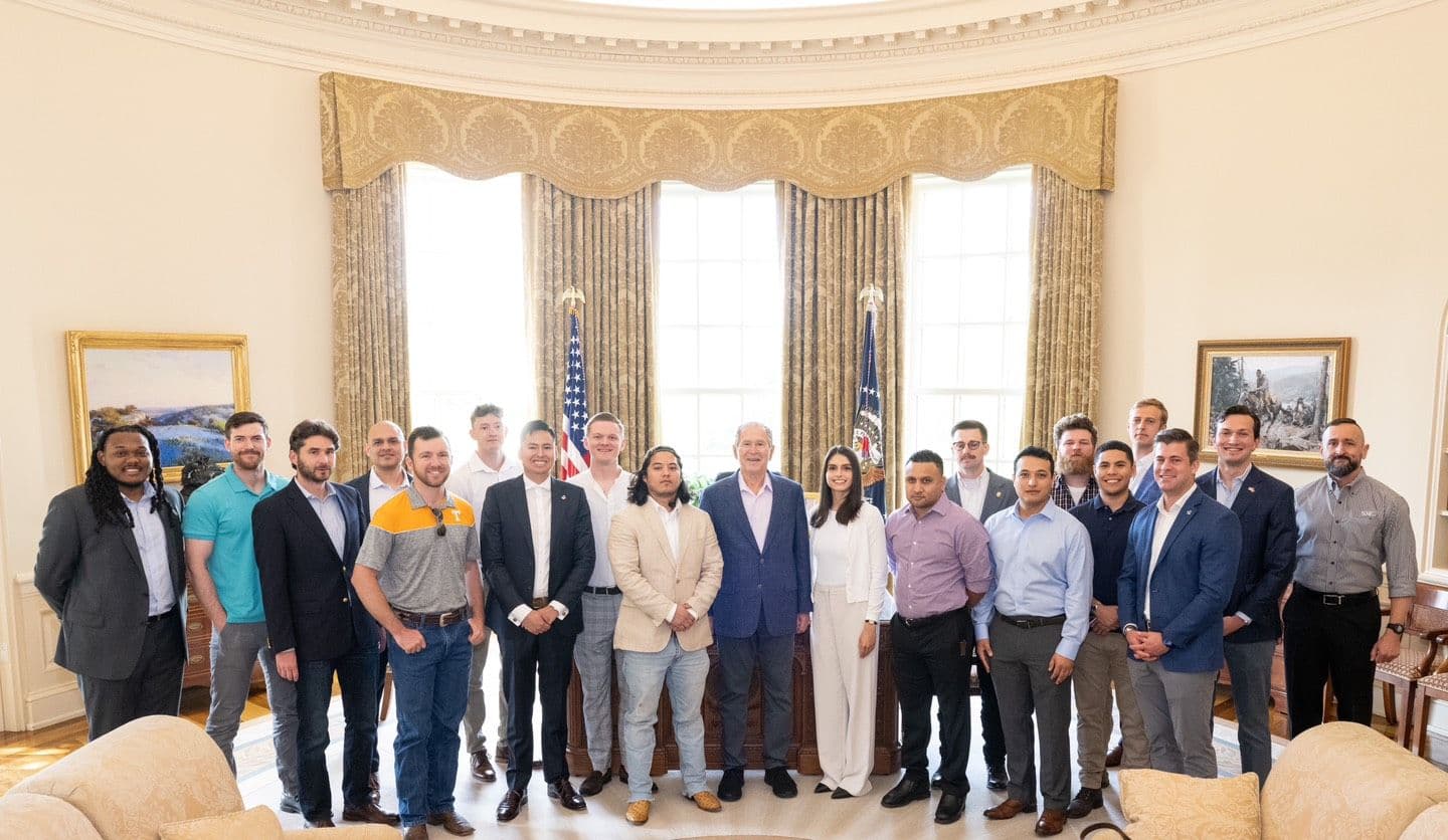 President George W. Bush surprises veterans as the Bush Center celebrates 10-year anniversary